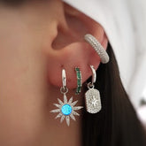 Blue Opal Sun Sterling Silver Necklace and Earring Set